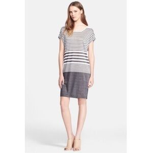 Vince Variegated Heather Grey Ombré Stripe Tee Shirt Dress